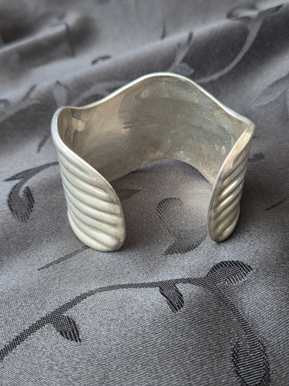 Vintage Sterling Silver Ribbed Beveled Wavy 4cm Wide Cuff Statement Bracelet 64g - Picture 5 of 17